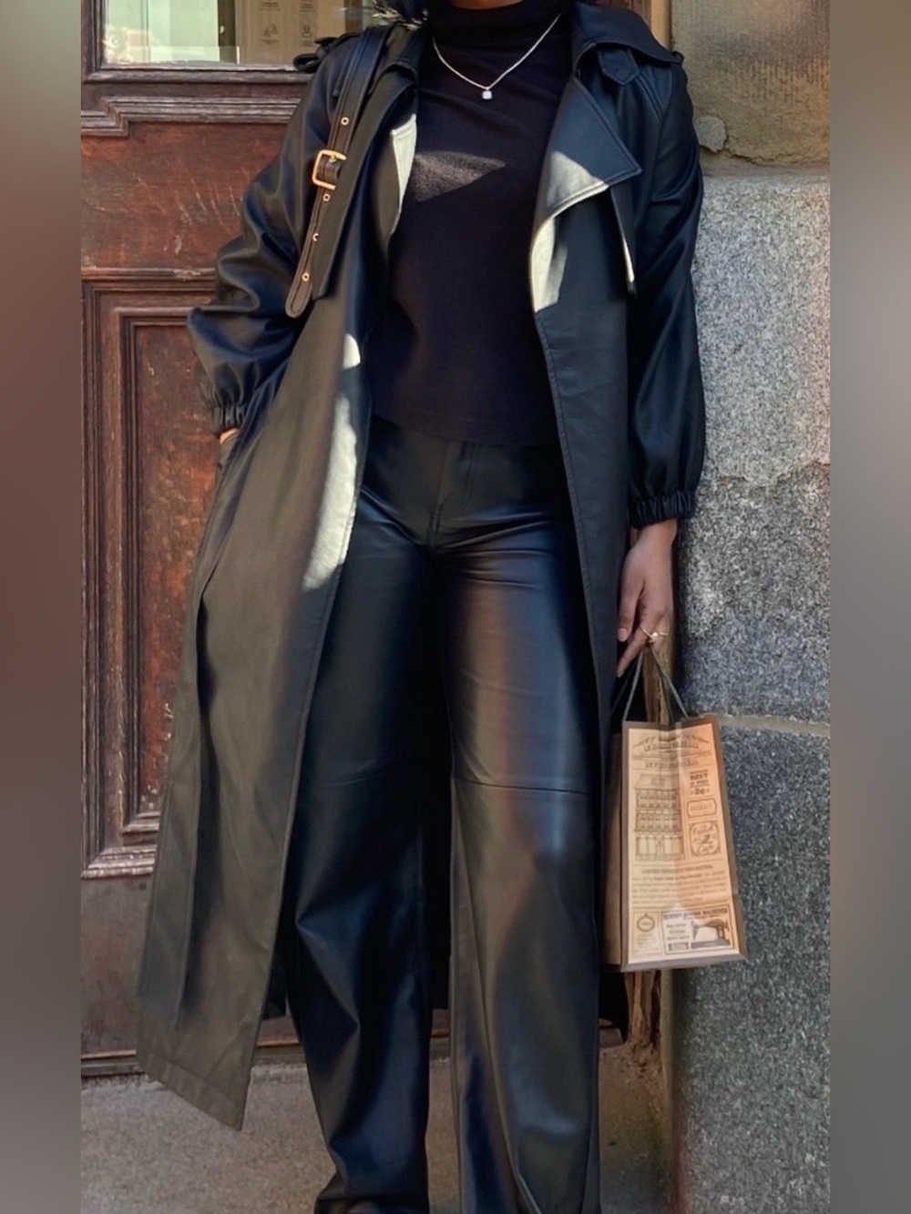DISSH Black Faux Leather Trench Coat
